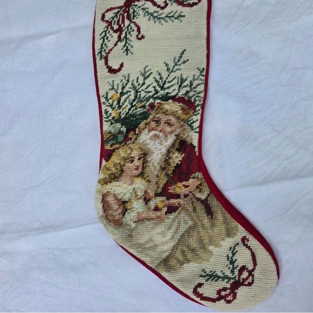 Festive Holiday Stocking with Santa and Child Design